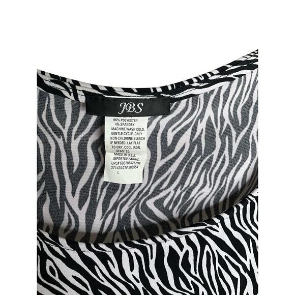 JBS Peplum Dress Knee Length Cap Sleeve Zebra Print Black White Womens Large NWT - Picture 3 of 6